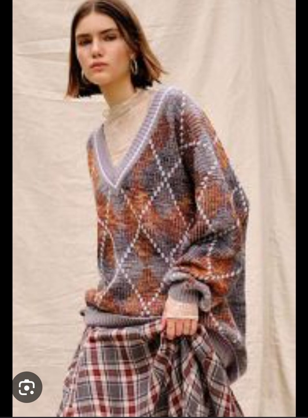 FREE PEOPLE Grey Argyle Tunic Sweater - Women's Size Small (Oversized)